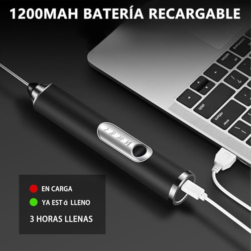 MXHIGO 6 en 1 Espumador de Leche Recargable con 3 Cabezales de Batidores de Acero Inoxidable y Base de Soporte, Agitador de Leche Eléctrico, 3 Velocidades Ajustables, Para Latte Capuchino Matcha Café