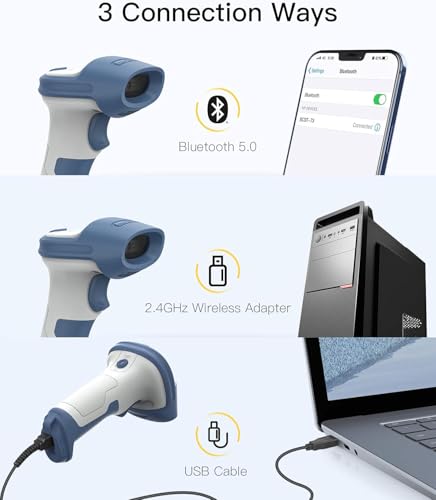 Inateck BCST-73 2D Wireless Bluetooth 5.0 and 2.4GHz Barcode Scanner