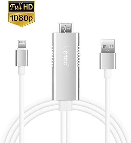 Lightning to HDMI Cable, Letoo Iphone to HDMI Cable 6.6FT, 1080P Resolution for Iphone IPad IPod, Plug and Play