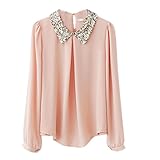 Zeagoo Women's Sequins Peter Vintage Pan Collar Puff Sheer Sleeve Loose Blouse