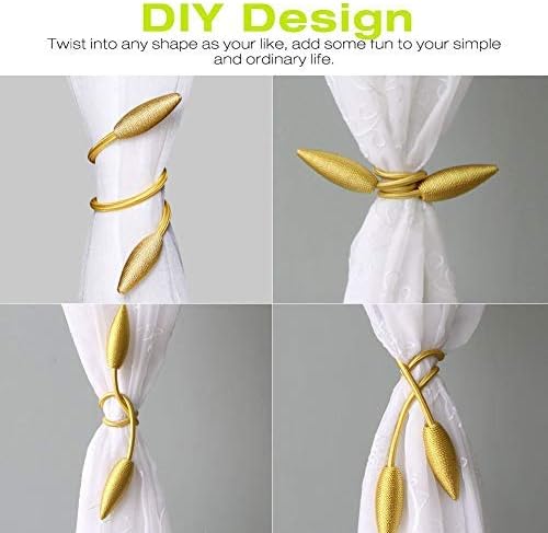 2 Pieces Gold Curtain Tiebacks Hooks Hand Knitting Window