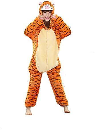 Unisex Costume Animal Cosplay Onesie Adult Pajamas Cartoon Sleepwear (L, Tiger)