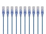 Monoprice SlimRun Cat6A Ethernet Patch Cable - Network Internet Cord - RJ45, Stranded, 550Mhz, UTP, Pure Bare Copper Wire, 10G, 30AWG&nbsp;, 1ft, Blue, 10-Pack