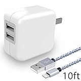ONSON iPhone Charger,Dual USB Portable Travel Wall Charger,Foldable Plug with 10FT Long Lightning Cable Charging Cord for Apple iPhone 7/7 Plus/6S Plus/6/6 Plus/5/5S/5C/SE,iPad Pro/Air/mini(White)
