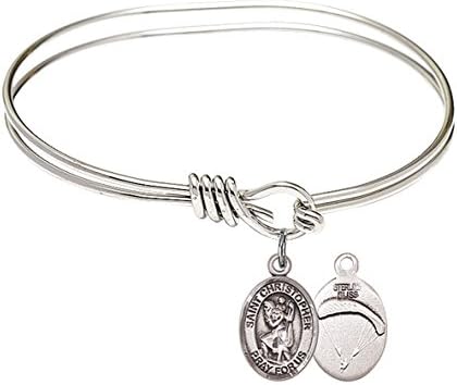 St. Christopher Paratroopers Charm On A Child Sized 5 3/4 Inch Oval Eye Hook Bangle Bracelet
