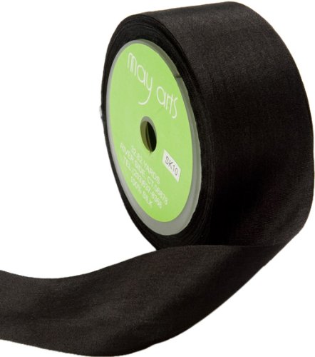 May Arts 1.25 Inch Wide Ribbon, Black Silk Ribbon
