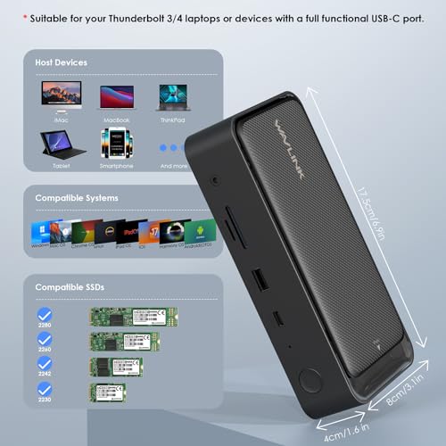 WAVLINK Triple Display Dock, 13-in-1 Type-C 10Gbps Hub with M.2 PCIe/SATA SSD Enclosure, Support 100W PD, 4K@60Hz HDMI/DP, USB C/USB-A Gen 3.2/3.1, SD/TF, Gigabit RJ45 for Windows, Mac OS