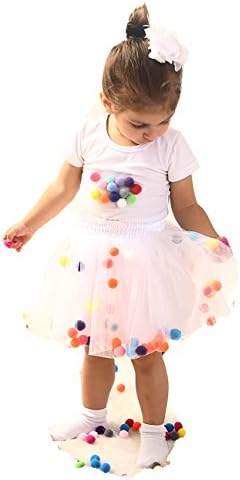 Zcaynger Girls Skirt Set Baby Girls Tutu Skirt 4-Layer Fluffy and T-Shirt with Pom Pom Puff Ball Set