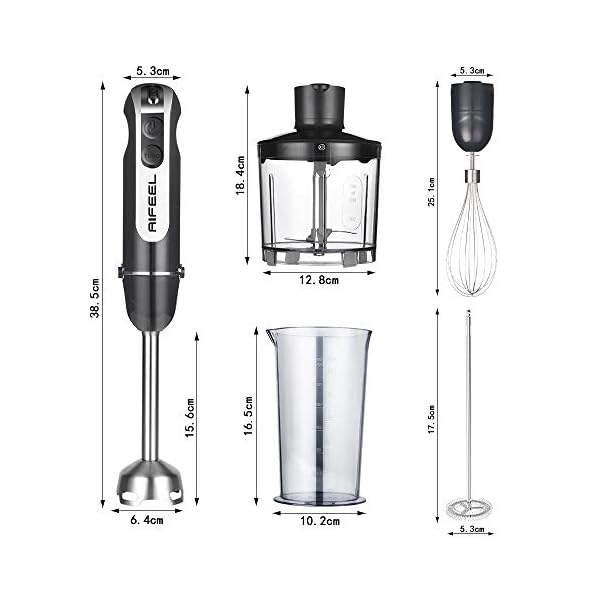 AIFEEL-Hand-Blender-800W-Turbo-ButtonLow-Noise-4-in-1-Stick-Blender-with-500ML-Food-Chopper600ML-Measuring-CupEgg-WhiskMilk-FrotherStainless-Steel-Blender-Blades AIFEEL Hand Blender 800W, Turbo Button/Low Noise, 4 in 1 Stick Blender with 500ML Food Chopper/600ML Measuring Cup/Egg Whisk/Milk Frother,Stainless Steel Blender Blades