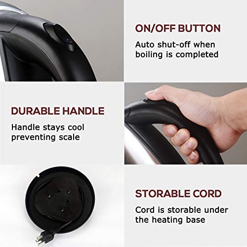 Topwit Electric Kettle Water Heater Boiler, 2 Liter Stainless Steel Coffee Kettle & Tea Pot, Water Warmer Cordless with Fast Boil, Auto Shut-Off & Boil Dry Protection, Upgraded - Thumbnail 3