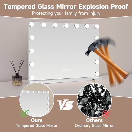 EDIMENS 58X46CM Hollywood LED Makeup Mirror with Touch Control - 15 Dimmable Lights, Adjustable Stand, Stable Base - Professional & Home Vanity Mirror for Precise Makeup (Ideal for UAE)