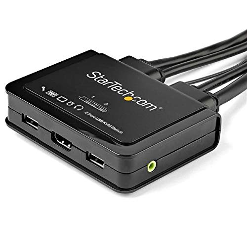 StarTech com 2 Port HDMI KVM Switch - 4K 60Hz - Compact Dual Port UHD/Ultra HD USB Desktop KVM Switch w/Integrated 4ft Cables & Audio - Bus Powered & Remote Switching - MacBook ThinkPad (SV211HDUA4K)