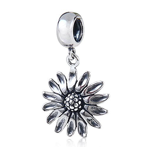 Sunflower Charm 925 Sterling Silver Lucky Flower Charm Birthday Charm Bead for Pandora Charms Bracelets Or Necklace Pendant