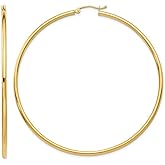 14K Yellow Gold Large Hoop Earrings (2.5mm Thick, 2.5 Inches Height)