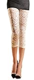 Womens Stretchy Floral Lace Capri Leggings Tights (US: 4/6, White)