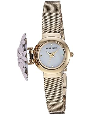 Women's AK/3176PKCV Swarovski Crystal Accented Floral Covered Gold-Tone Mesh Bracelet Watch