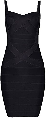 Abbery Women's Sexy Bandage Bodycon Dress Spaghetti Strap Mini Celebrity Party Pencil Dress (Medium, Black)