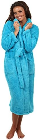 VEAMI Women's Microfiber Fleece Bathrobe-Pacific Blue- X-Large, Long