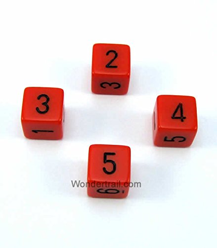 WCXPQ0603E4 Orange Opaque Dice with Black Numbers D6 Aprox 16mm (5/8in) Pack of 4 Dice Chessex