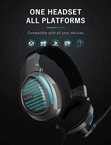 PeohZarr Gaming Headset Xbox One Headset PS4 Headset 7.1 Surround Sound, Noise Canceling Over Ear Headphones with Mic, LED Light, PC Gaming Headset Compatible with PS4, Xbox One, Switch, PC, Mac