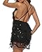 WERIDEDIRT Sequin Backless Casual Tassel Summer Beach Mini Club Party Dress for Women (Black, M)