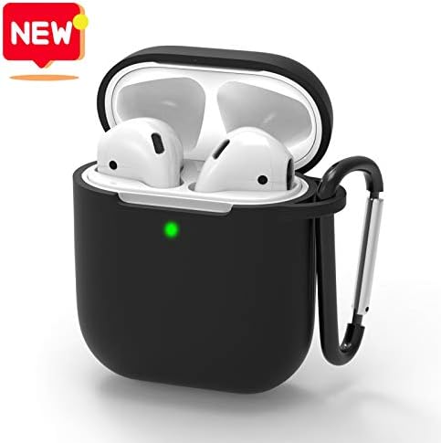 AirPods Case Cover for Airpods 2 and 1 Charging Front LED Visible Upgrade AirPods Case Protective Cover Silicone with Anti-Lost Buckle Compatible with AirPods 2&1 Accessories(Black)