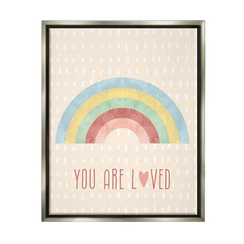Stupell Industries Loved Rainbow on Yellow Framed Floater Canvas Wall Art by Li…