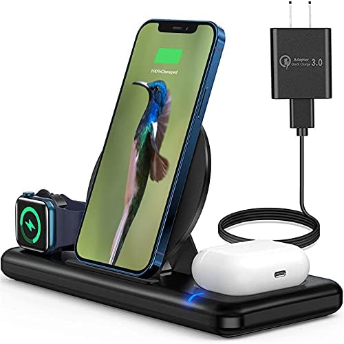 Wireless Charger Wireless Charging Station for Multiple Devices 3 in 1 Magnetic Charging Base for Phone, Watch and Headphones – Compatible with Apple Products – Convenient and Practical – Black