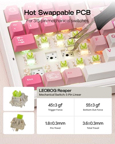 EPOMAKER X AULA F75 MAX Tri-Mode Wireless Gaming Keyboard, TFT Screen, Knob, Hot Swappable, 2.4GHz/Type-C/BT5.0, Gasket Creamy, for PC/Mac/Office/Gaming (White Pink)