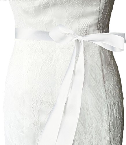 Lovful Womens Silver Crystal Beaded Satin Bridal Sash Party Prom Dress Wedding Belt,White sash-6, One Size