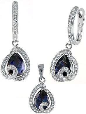 Sterling Silver Clear CZ and Lab Mistic Topaz Pendant and Earrings Set with Pendant Dimensions of 12.5MMx22.23MM and Earring Dimensions of 11.5MMx31.75MM