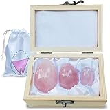 Yoni Egg - Jade Yoni Egg Set of 3 for Kegels - 100% Natural ROSE QUARTZ Set of Eggs - Wa Ben Balls In A Hand Finished Wooden Box- Yoni Balls For Strengthening Pelvic Floor - Beginners & Advanced