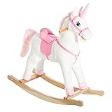 Qaba Kids Metal Plush Ride-On Unicorn Rocking Horse Chair Toy with Realistic Sounds, Pink