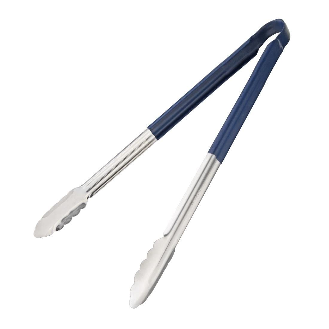 Hygiplas Colour Coded Serving Tong Blue, 405mm - Stainless Steel Turner Tong for Grilling, Cooking, Flipping HC849