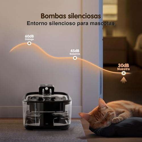 Fuente de Agua para Gato Inalámbrica, 4.5L Automática Bebedero para Gato y Perro con Acero Inoxidable Bandeja de Agua,Ultrasilencioso Fuente para Mascota de Gran Capacidad con Sensor de Movimiento