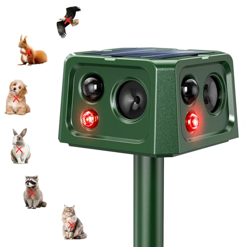 outsweat Outdoor Cat Repellent, 360° Ultrasonic Solar Mole Repellent with Motion Detector and Flashing Light, Waterproof IP66 5 Modes Snake Repellent for Voles Wild Raccoon Rabbit