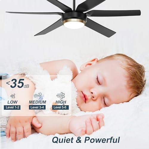 Ohniyou - Ventiladores de techo con luces, ventilador de techo negro de 56 pulgadas, control remoto/aplicación, regulable, silencioso motor de CC para interiores y exteriores