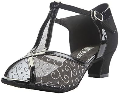 Minitoo QJ810 Womens Net Black PU Leather Salsa Tango Ballroom Latin Party Wedding Dance Sandals 9 M US