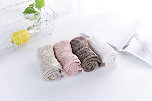 MAIYAMI 2 Pack Hair Drying Towels Cap,Hair Wrap Towels, Ultra Abosobent Microfiber Hair Turban Towel,Button Lightweight Design Quick Magic Dryer, Dry Hair Hat (Pink&Beige)