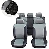 ECCPP Universal Car Seat Cover w/Headrest - 100% Breathable Embossed Cloth Stretchy Durable for Most Cars Trucks Vans(Black/Gray)