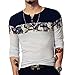 LOGEEYAR Men's Casual Slim Fit Long Sleeve Color Block Printing Henley T-Shirts Z-White