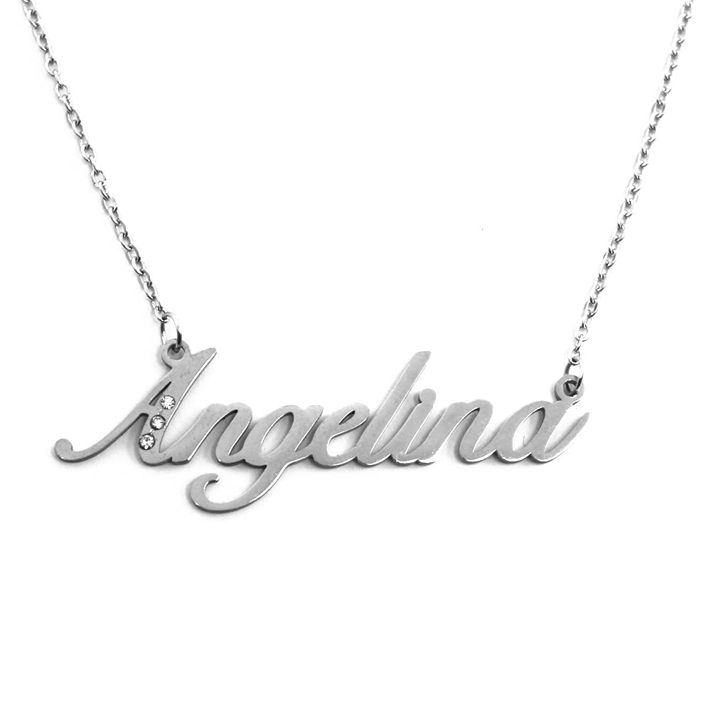 Kigu Name Necklace Angelina - Silver Tone - Custom Name Necklace - Personalised Jewellery for Ladies- Customised Jewellery for Girls- Custom Pendant Angelina