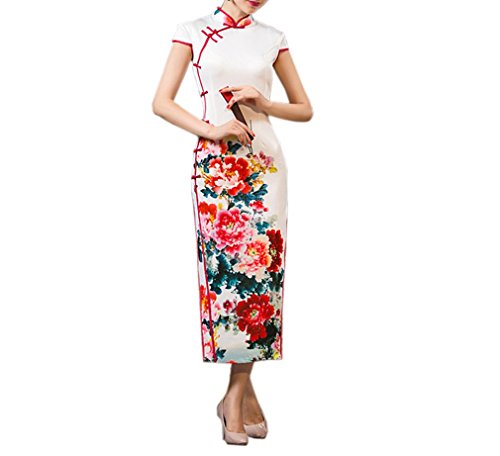 XueXian(TM) Women's Summer Floral Blooming Chinese Style Dress Long Cocktail Party Qipao