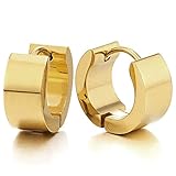 Pair of Gold Huggie Hinged Hoop Earrings Unisex Men Women
