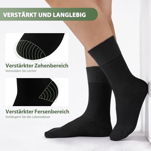 Niorasen Bamboo Diabetic Socks, 6 Pairs, without Elasticated Cuffs, Seamless, Bamboo Socks, Doctor Socks, Health Socks with Comfort Cuffs for Men and Women