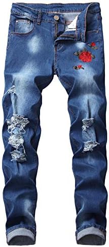 Qazel Vorrlon Men's Slim Fit Black Stretch Destroyed Ripped Skinny Denim Jeans