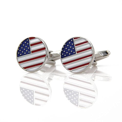 Jonline24h 2pcs Men's American US Flag Shirts Cufflinks, Wedding, Color Blue Red White, 1 Pair Set