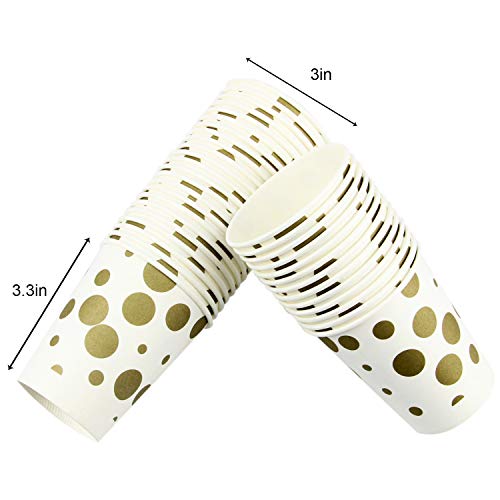 201 Piece Gold Dot/Polka Dot Party Supplies Set for 50, Including Plates, Cups, Napkins and Tablecloth - Thumbnail 4