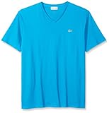 Lacoste Men's Short Sleeve Jersey Pima Reg Fit V Neck T-Shirt-TH6710, Loire Blue, 6