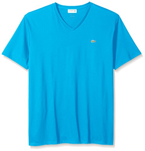 Lacoste Men's Short Sleeve Jersey Pima Reg Fit V Neck T-Shirt-TH6710, Loire Blue, 6